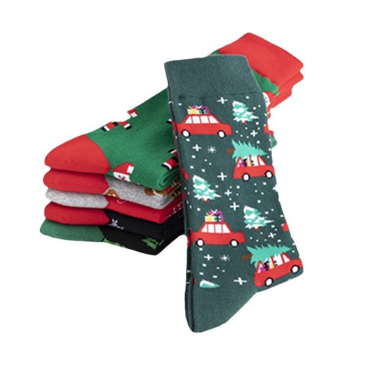 Unisex Cotton Crew Socks – Colorful Christmas Pattern Casual High-Top Socks (41–46)