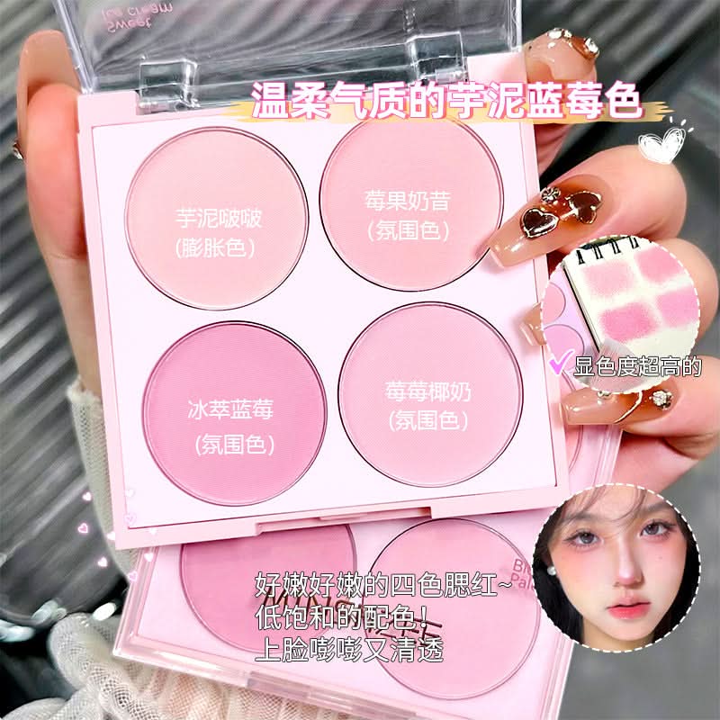 MINSHZEE 4-Color Blush Palette – Matte, Natural Glow Cheek Makeup