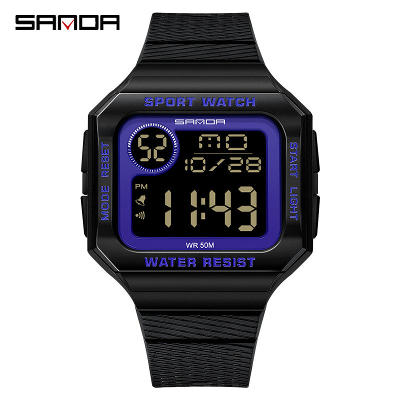 SANDA Digital Square Watch – Unisex Luminous Waterproof Multi-Function Alarm Watch