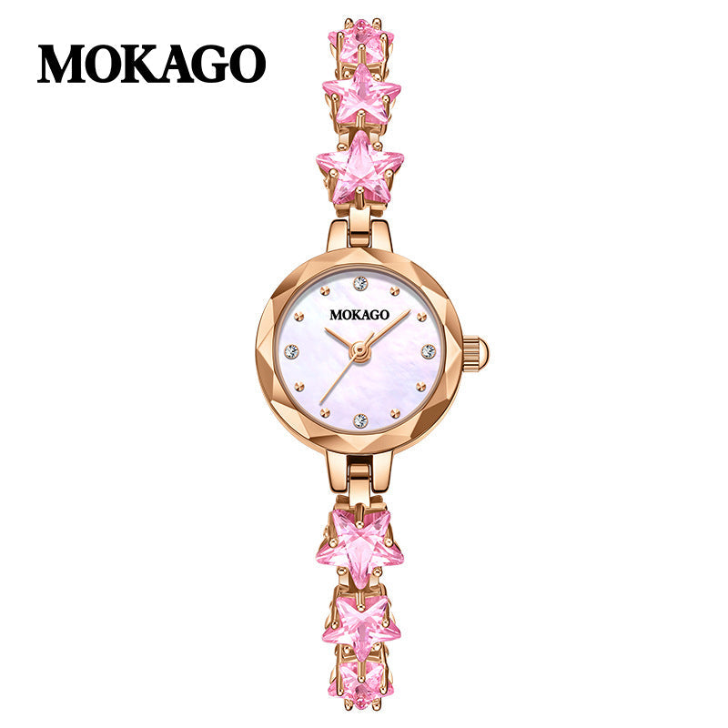 MOKAGO Luxury Women’s Crystal Bracelet Watch – Small Round Dial Quartz Timepiece