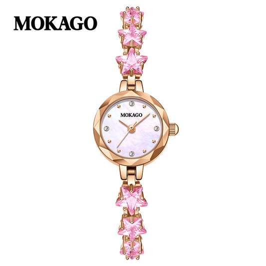 MOKAGO Luxury Women’s Crystal Bracelet Watch – Small Round Dial Quartz Timepiece