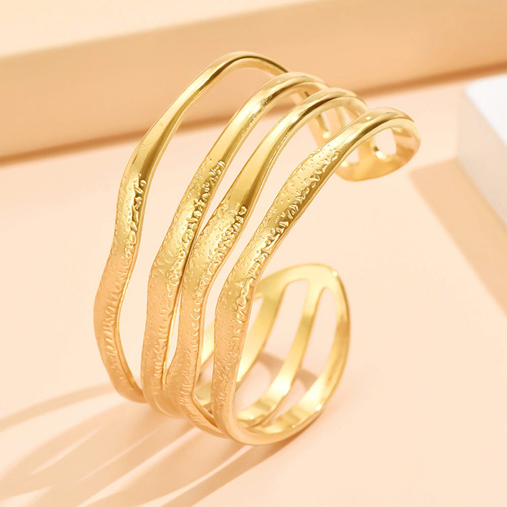 Modern Statement Multi-Band Stainless Steel Bracelet – Textured Wave Design