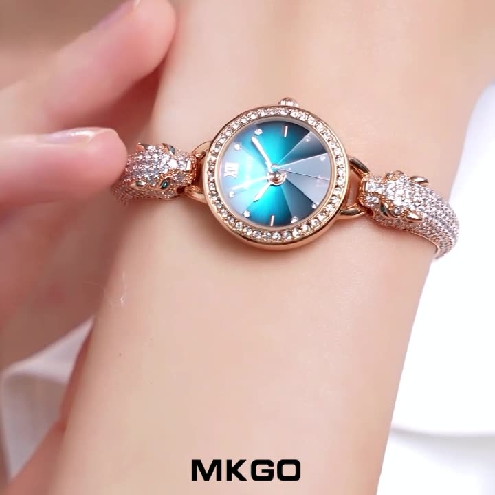 Mokago Women’s Diamond Leopard Head Quartz Watch – Fashion Bracelet Timepiece
