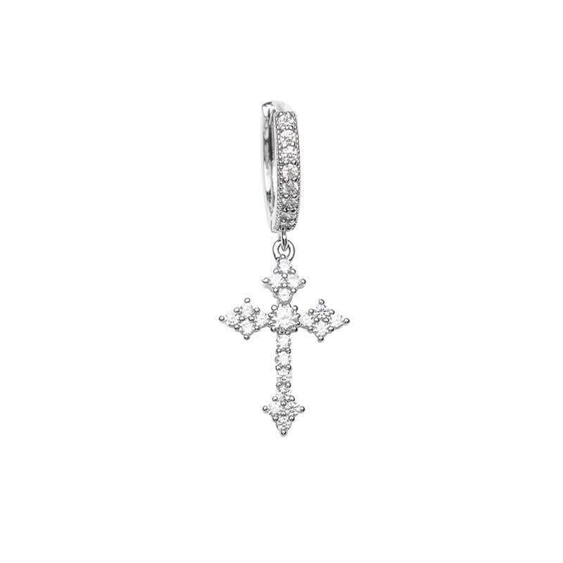 Silver Diamond Cross Earrings - Unisex