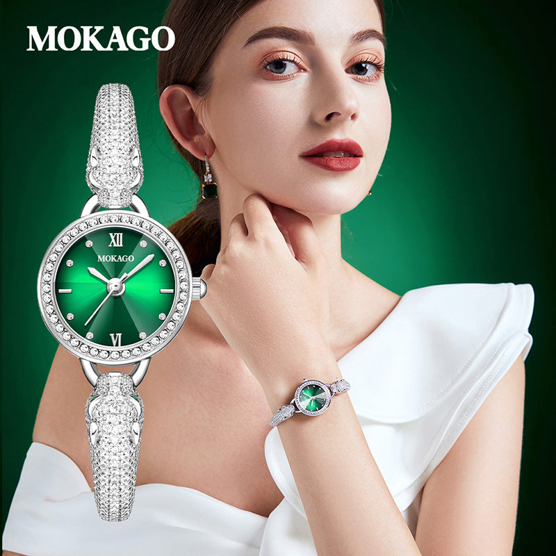 Mokago Women’s Diamond Leopard Head Quartz Watch – Fashion Bracelet Timepiece