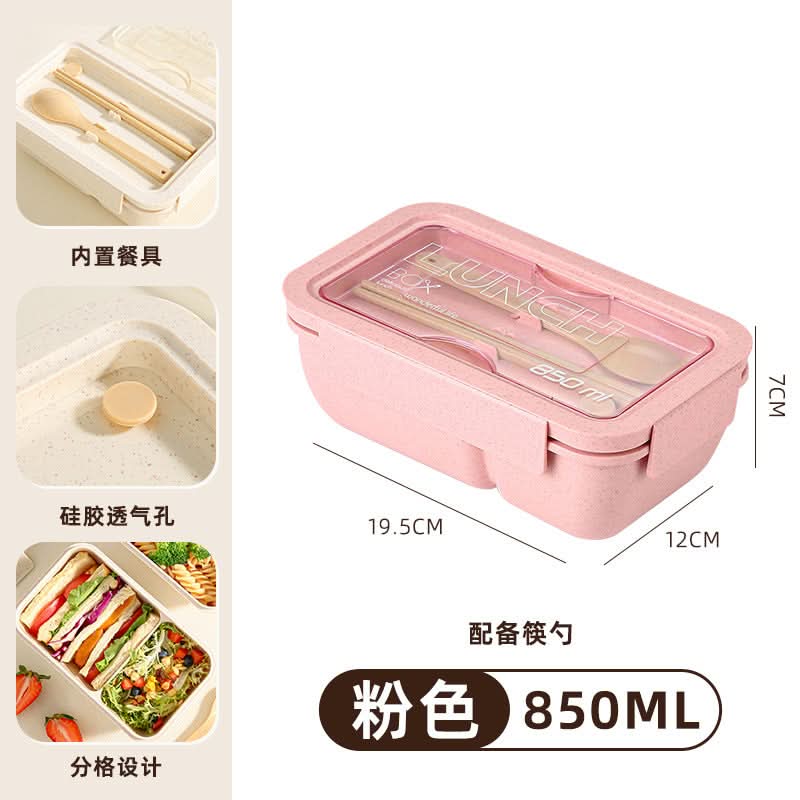 Microwave-Safe Wheat Straw Lunch Box with Tableware – 800-1000ml