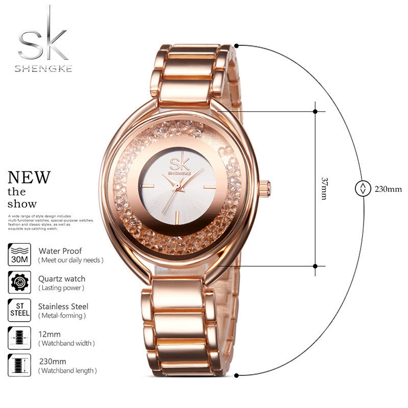 SK Women’s Quartz Alloy Watch – Casual Round Analog Wristwatch with Stainless Steel Strap