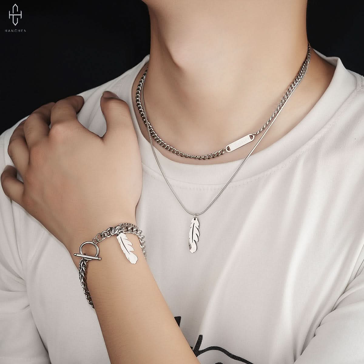 Men’s Trendy Double-Layer Feather Jewelry – Cuban Chain