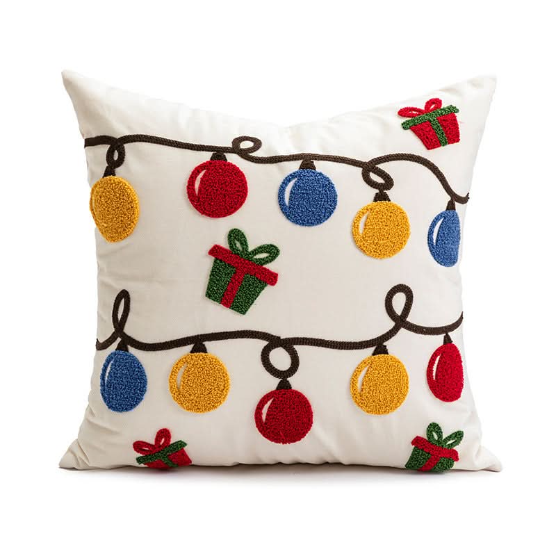 Christmas Embroidered Plaid Pillow Cover – 45x45cm