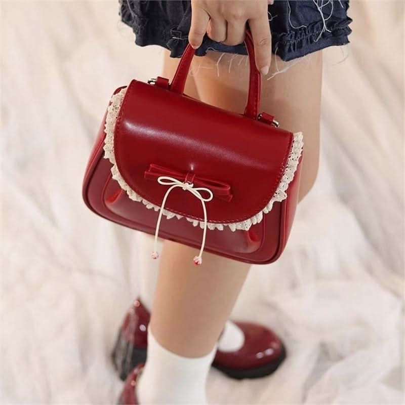 Red PU Bow-Accent Elegant Handbag