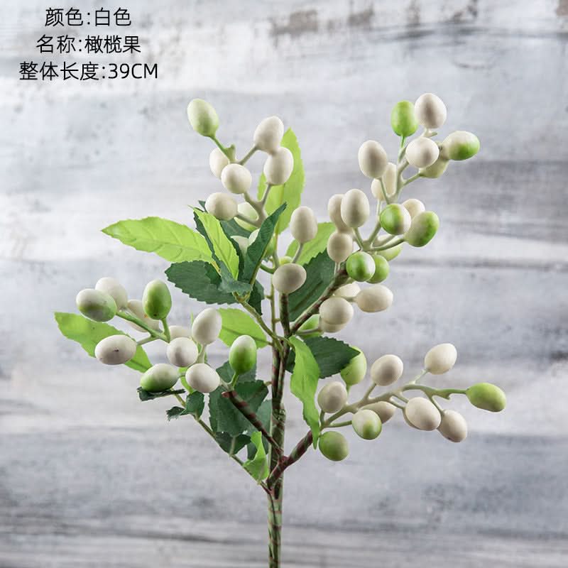 Set of 2pcs. Berry Olive Bean Branch Artificial Christmas Flower