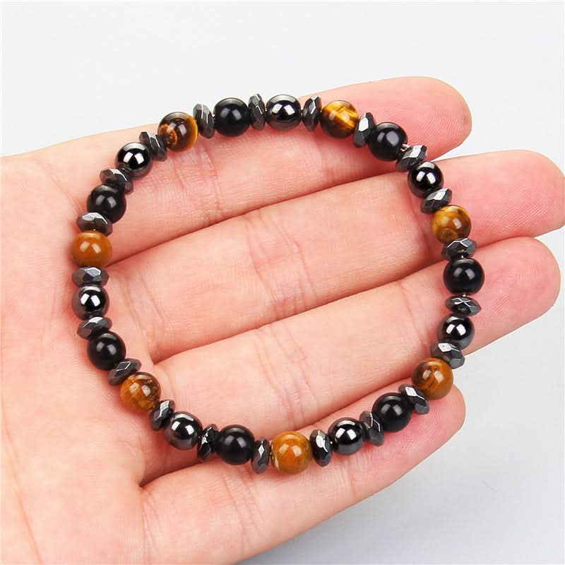 Men’s Tiger Eye & Black Agate Bracelet – Natural Stone Beaded Bracelet