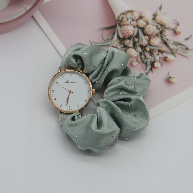 Women’s Fashion Quartz Watch with Diamond Accents – Scrunchy Strap