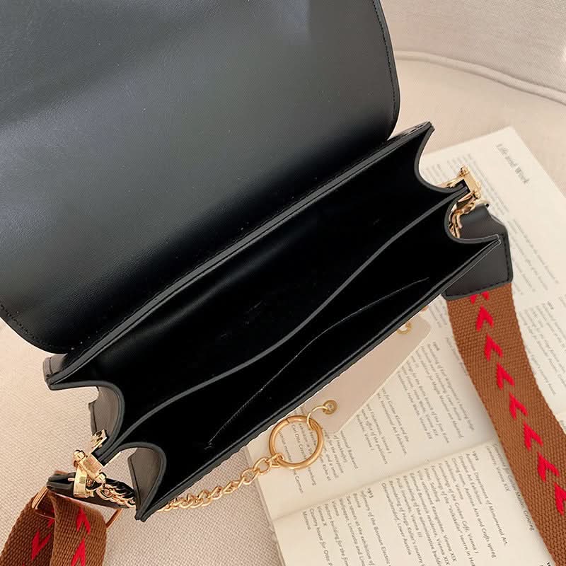 Women's Trendy Square Shoulder Bag with Lock Closure - Crossbody Bag