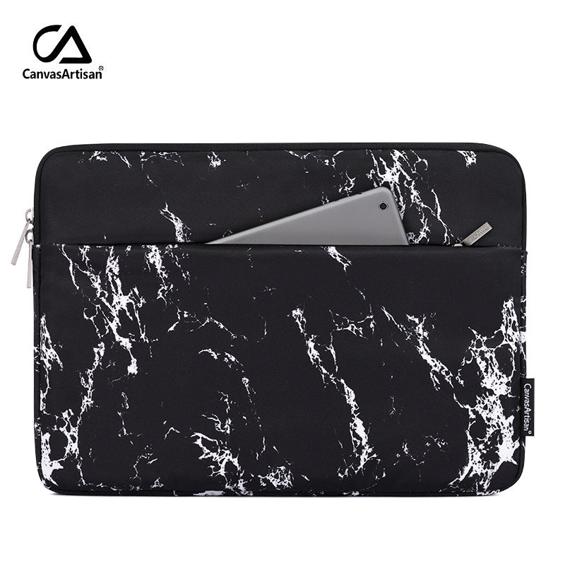 Marble Print Laptop Sleeve with Dual Compartments – Waterproof Case for 13.3" & 15.6"
