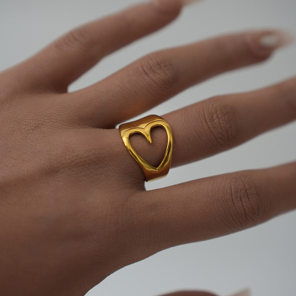 Gold Heart Open Ring – Adjustable Stainless Steel Love Ring for Women