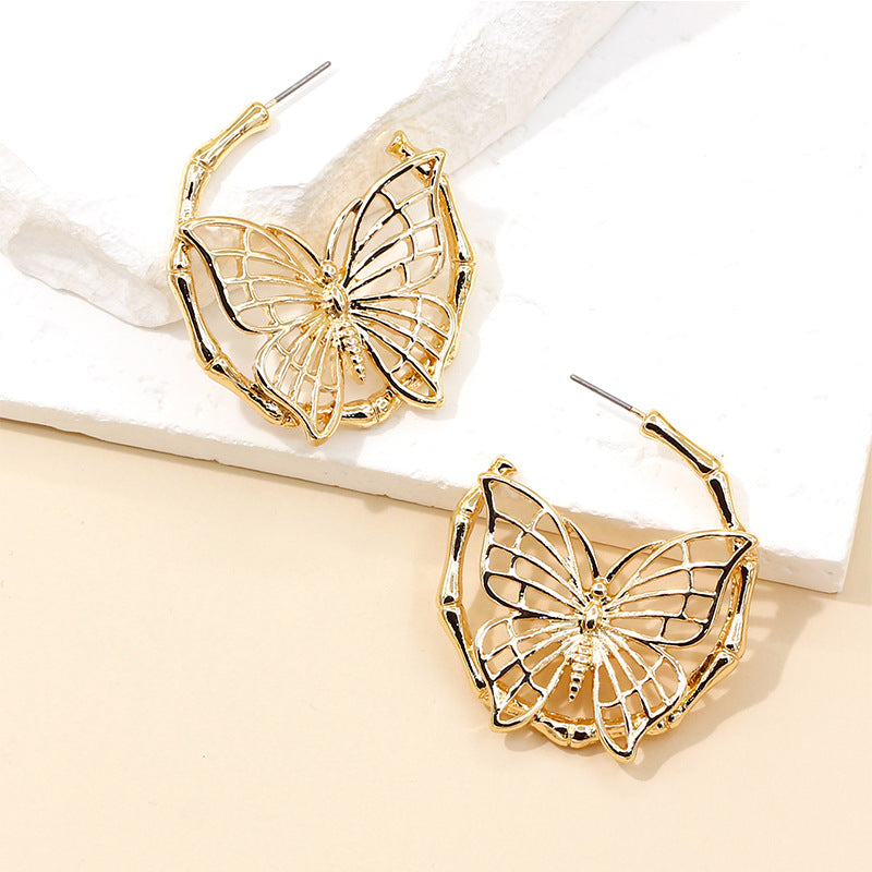 Women’s Gold-Plated Butterfly Earrings – Luxury Alloy Fashion Jewelry Design