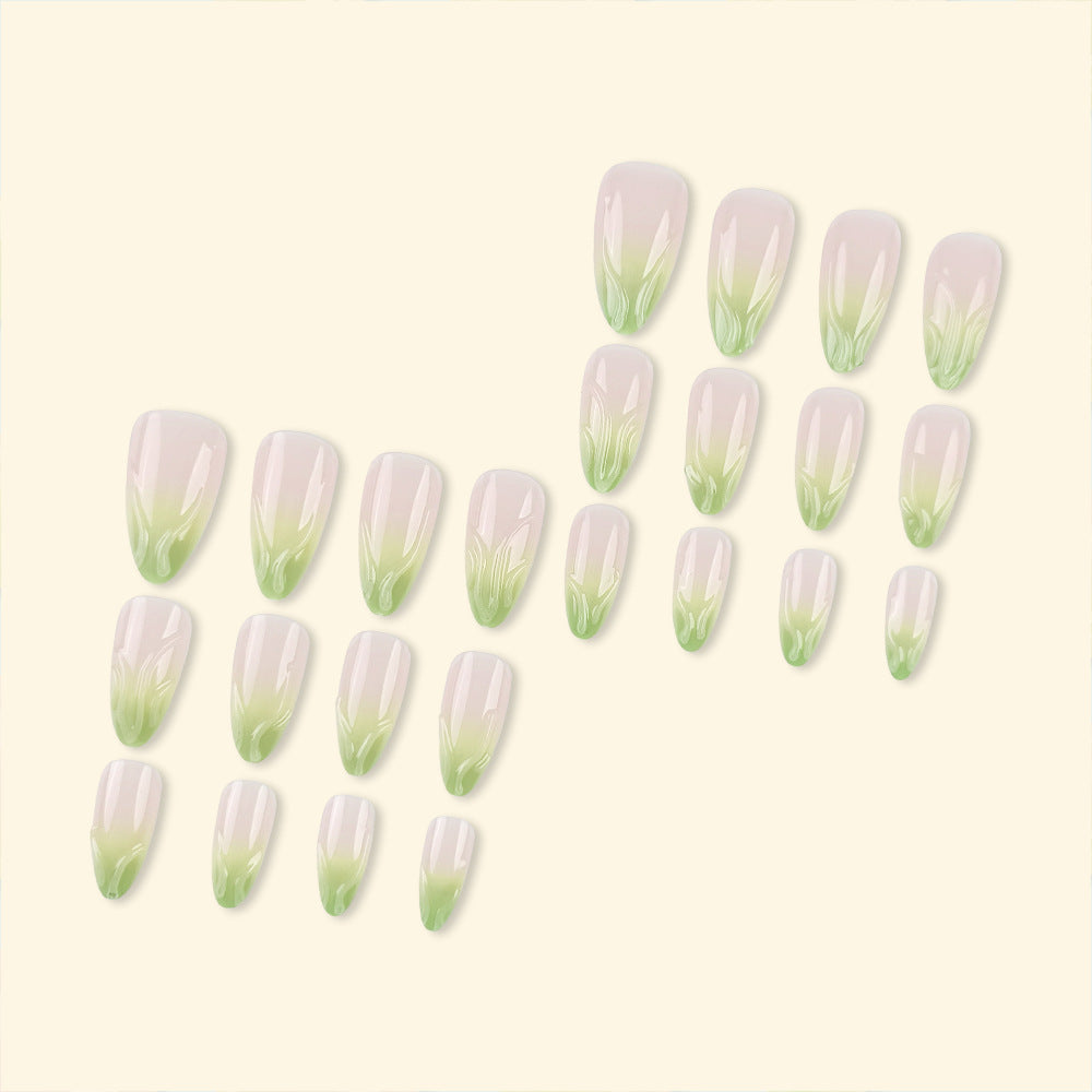 Green Gradient Stiletto Press-On Nails – Green Acrylic Tips with Glossy Ombre Design