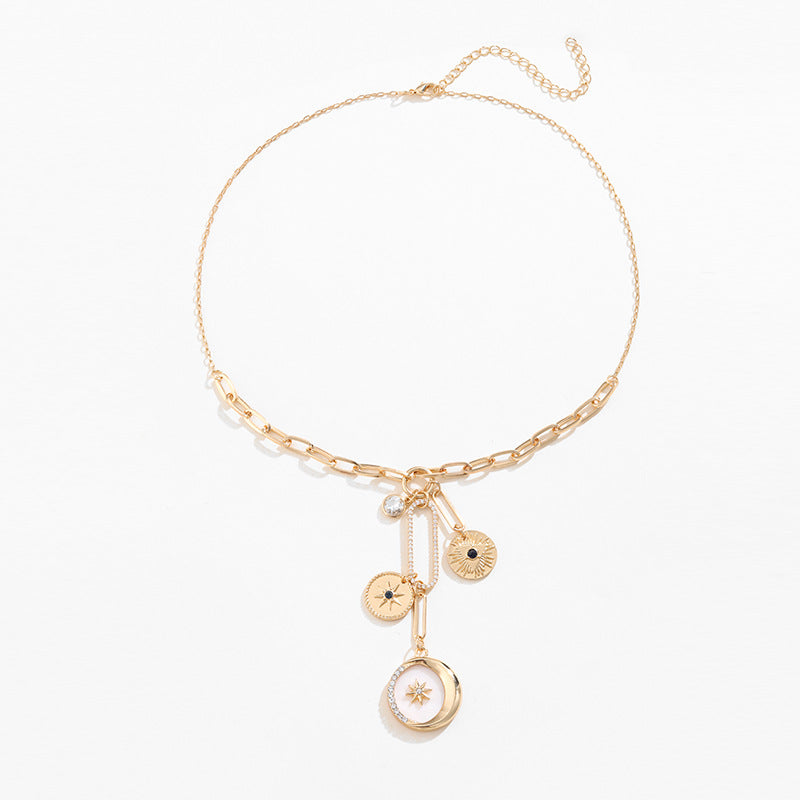 Star & Moon Pendant Necklace for Women – Retro Gold Celestial Jewelry
