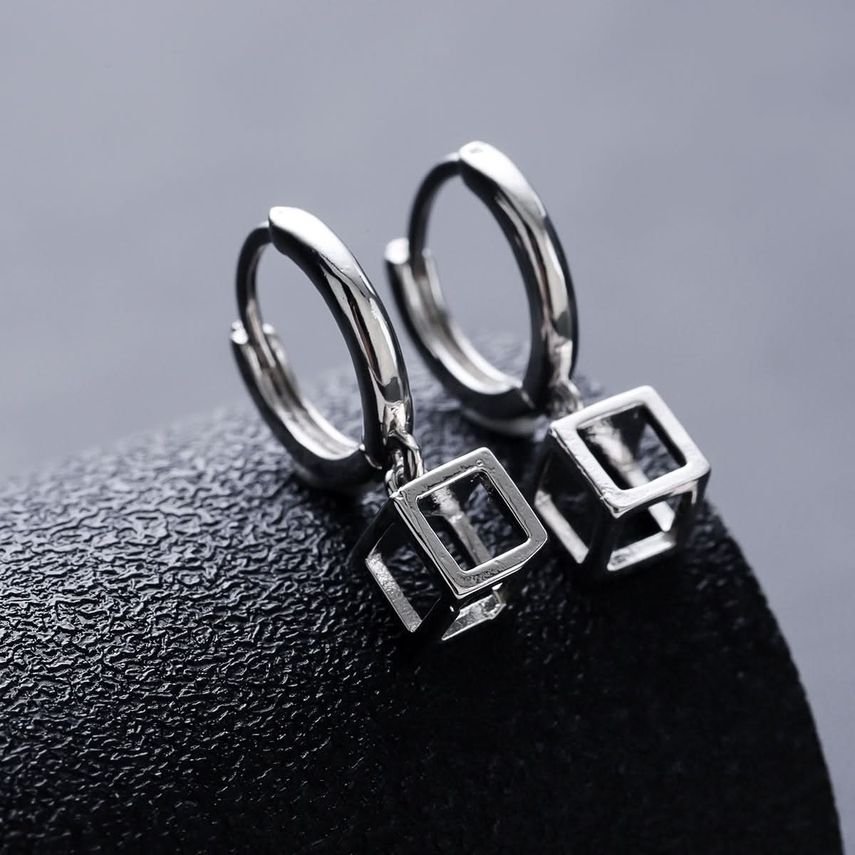 Men’s Square Punk Geometric Earrings – Silver Alloy Hip-Hop Earrings