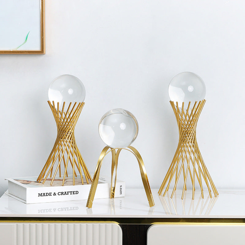 Modern Gold Geometric Crystal Ball Decor – Elegant Alloy Decorative Holder