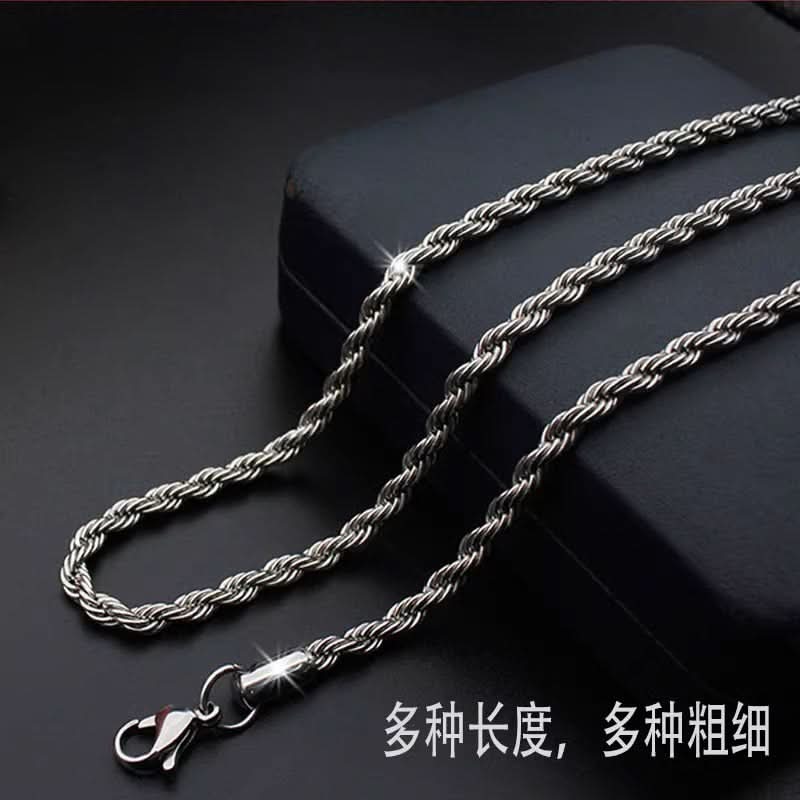 Men’s Minimalist Titanium Steel Twist Chain Necklace – Durable