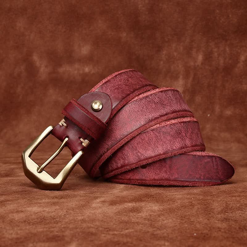 Men’s Vintage Thick Leather Belt – Copper Buckle