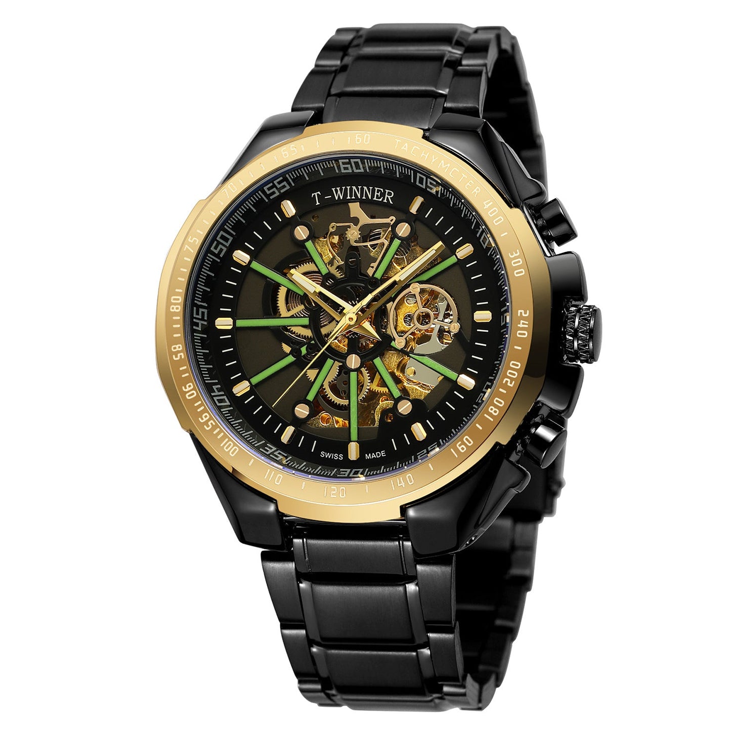 T-Winner Men’s Skeleton Automatic Mechanical Watch – Luminous Dial, Stainless Steel Strap