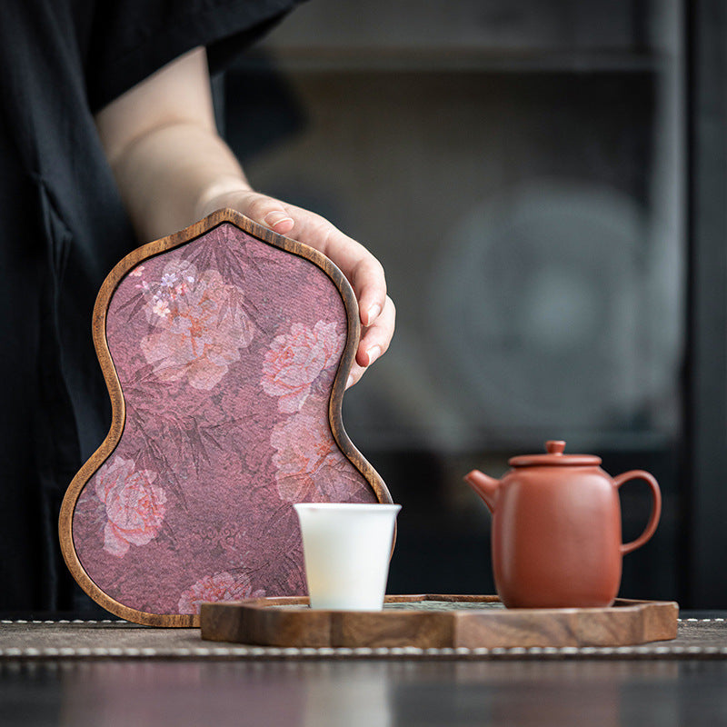 Walnut Wood Tea Tray – Durable Chinese Style Pot Holder for Home Kung Fu Tea Sets