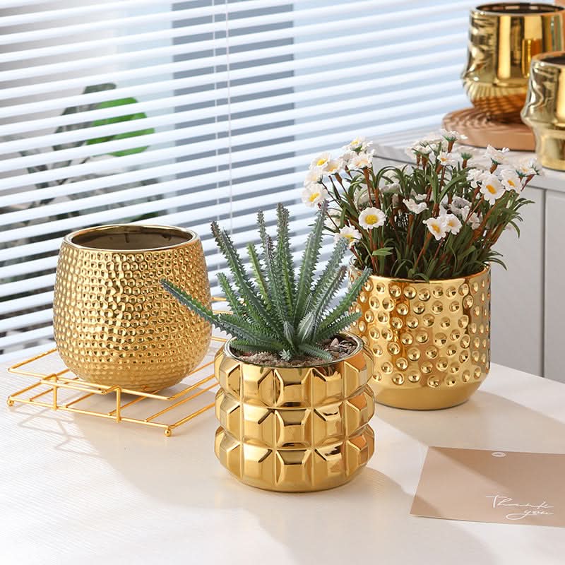 Elegant Golden Ceramic Phalaenopsis Orchid Pot