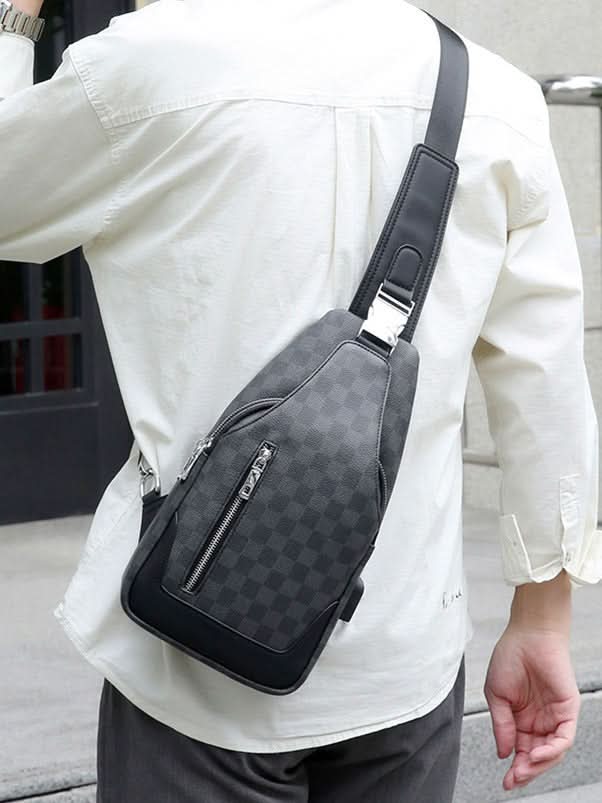 Men’s Checkerboard Chest Bag – Large Capacity Shoulder Sling Backpack