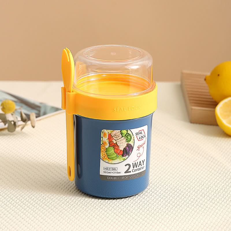 Double-Layer Yogurt & Salad Cup – Portable Breakfast Container with Fork