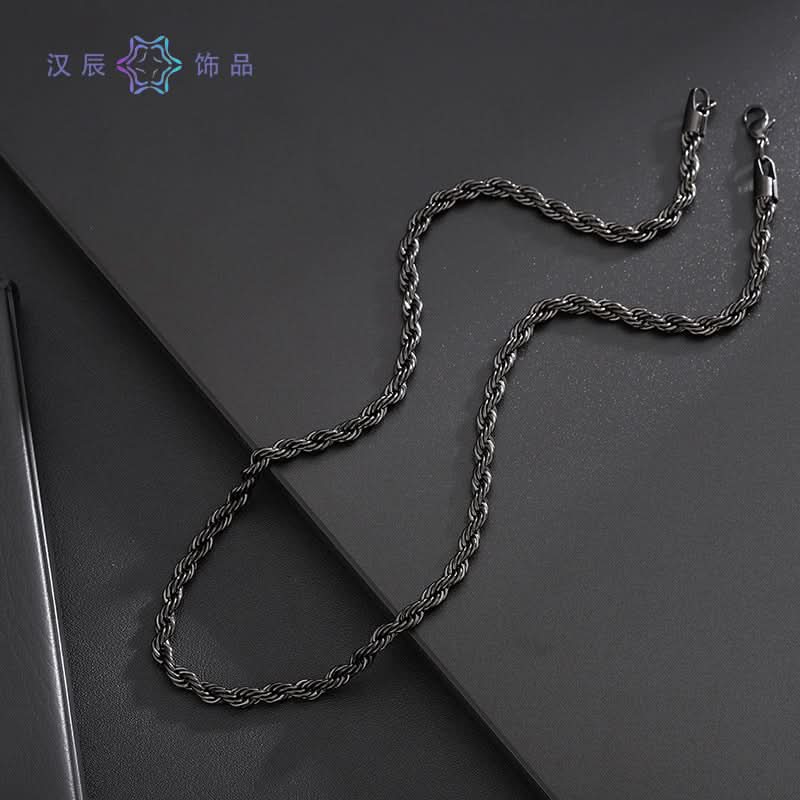 Men’s Black Titanium Steel Twisted Chain Necklace – Minimalist
