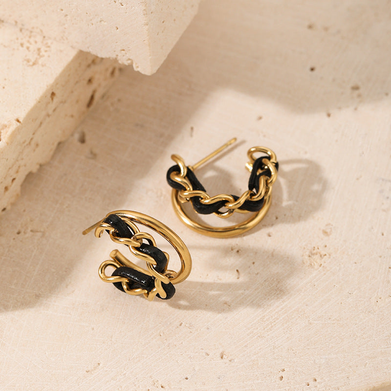 Black & Gold Geometric Earrings – Stainless Steel Minimalist Jewelry for Women
