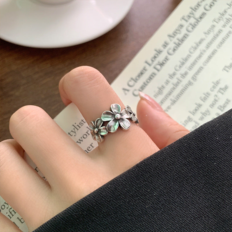 Vintage Flower Open Ring for Women – Adjustable Silver & Gold Retro Statement Jewelry