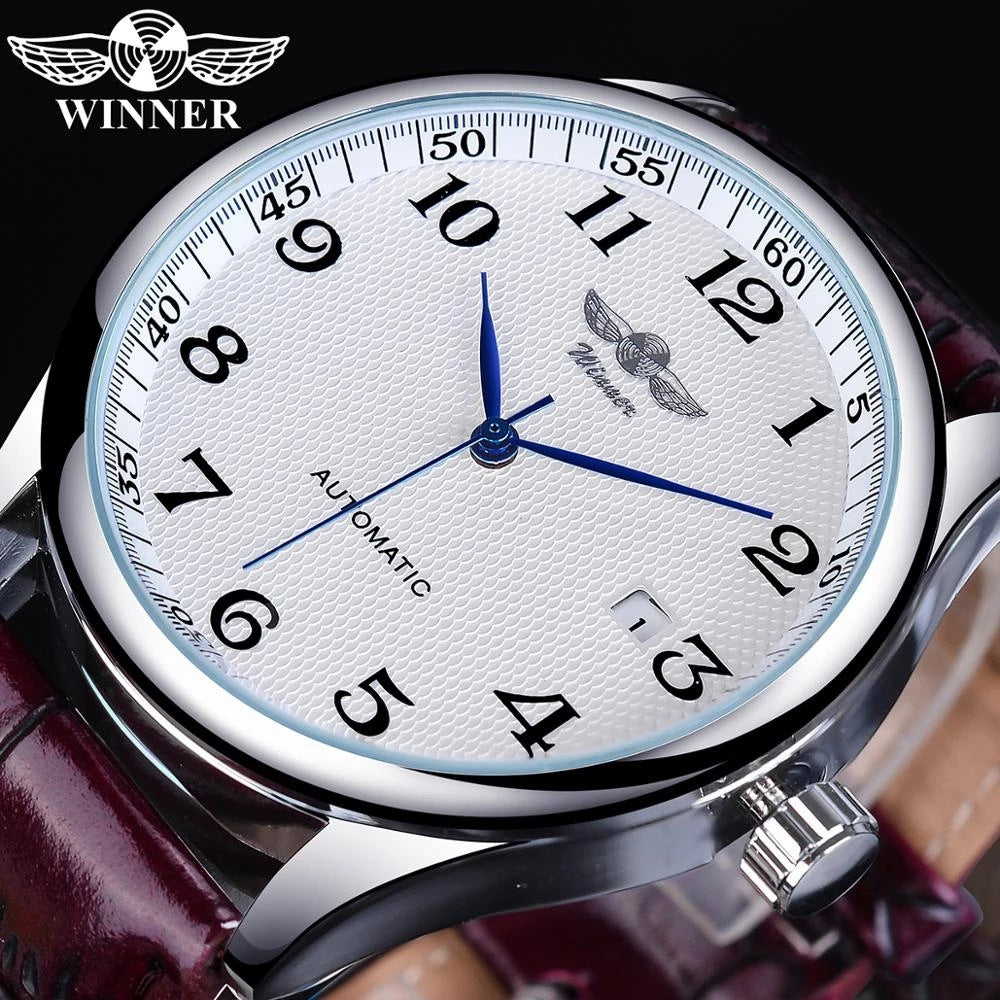 T-Winner Men’s Automatic Mechanical Watch – Business Leather Strap with Calendar