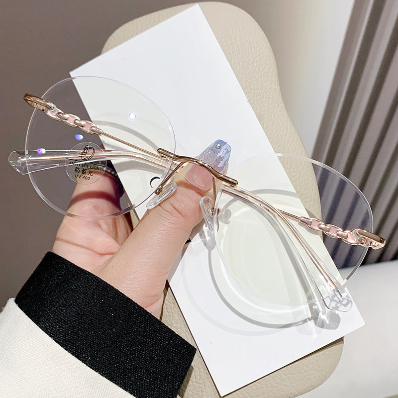 Ultra-Light Frameless Round Glasses – Korean Style Plain Eyewear for Men & Women