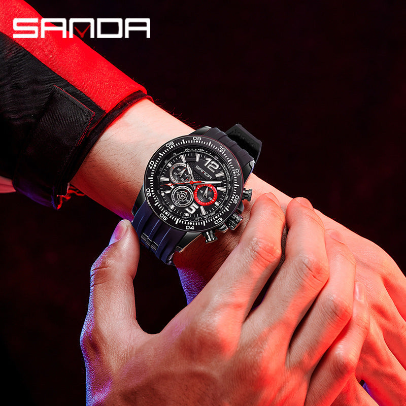 Sanda Men’s Silicone Quartz Watch – Chronograph, 30M Waterproof Business Analog Watch
