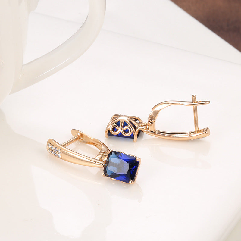Blue Zircon Earrings – Geometric Rectangle Jewelry for Women