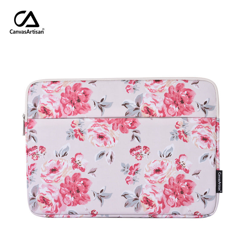 White Floral Bloom Waterproof Laptop Sleeve – Polyester Case for 11–15" Devices, Shock-Resistant Cover