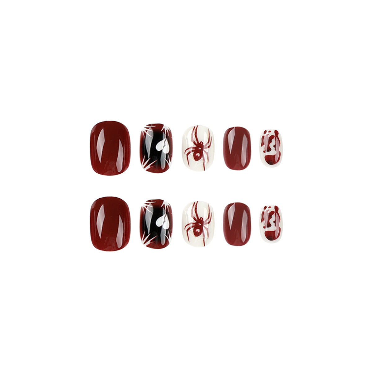 Spider & Heart Press-On Nails – Glossy Red & White Nail Art Set
