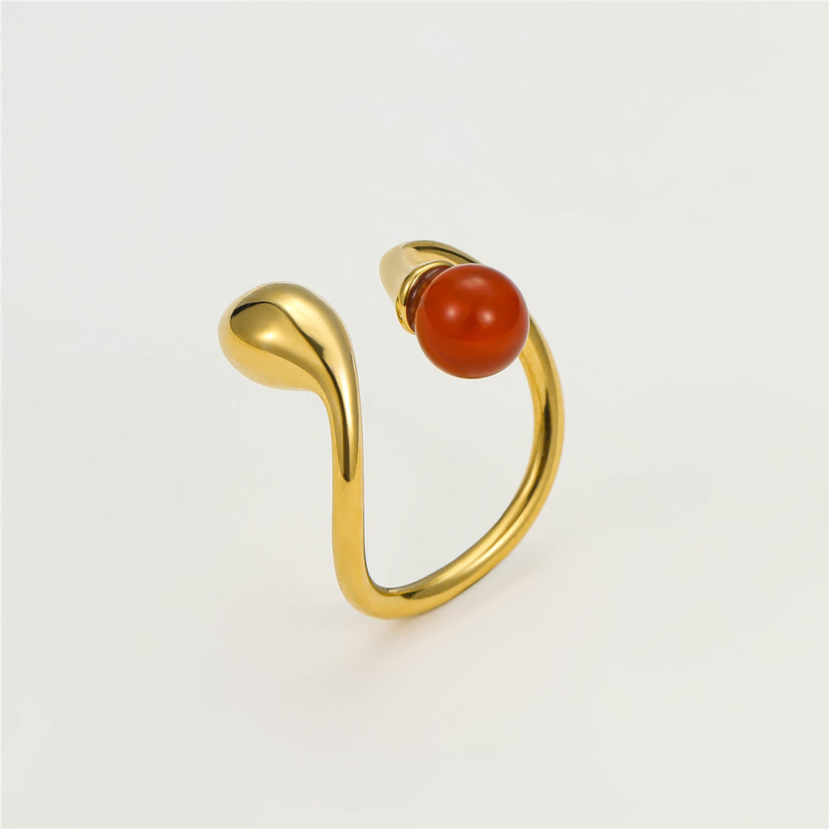 Gold Geometric Stone Ring – Irregular Stainless Steel Open Ring for Women
