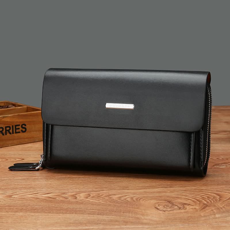 Men’s PU Leather Business Handbag – Double Zipper Wallet & Travel Clutch