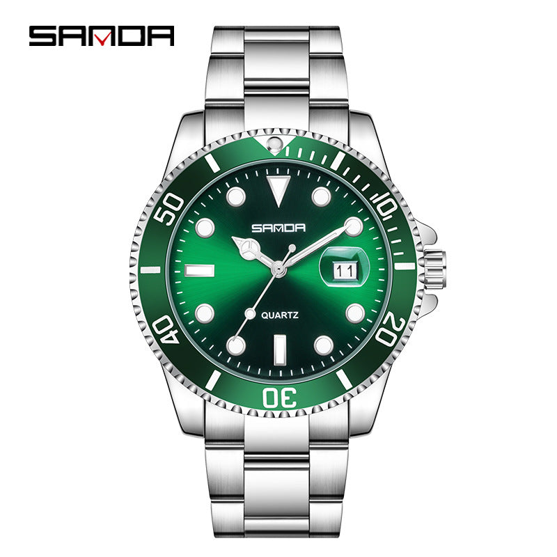 Sanda Men’s Steel Band Quartz Watch – Waterproof Luminous Calendar Casual Wristwatch