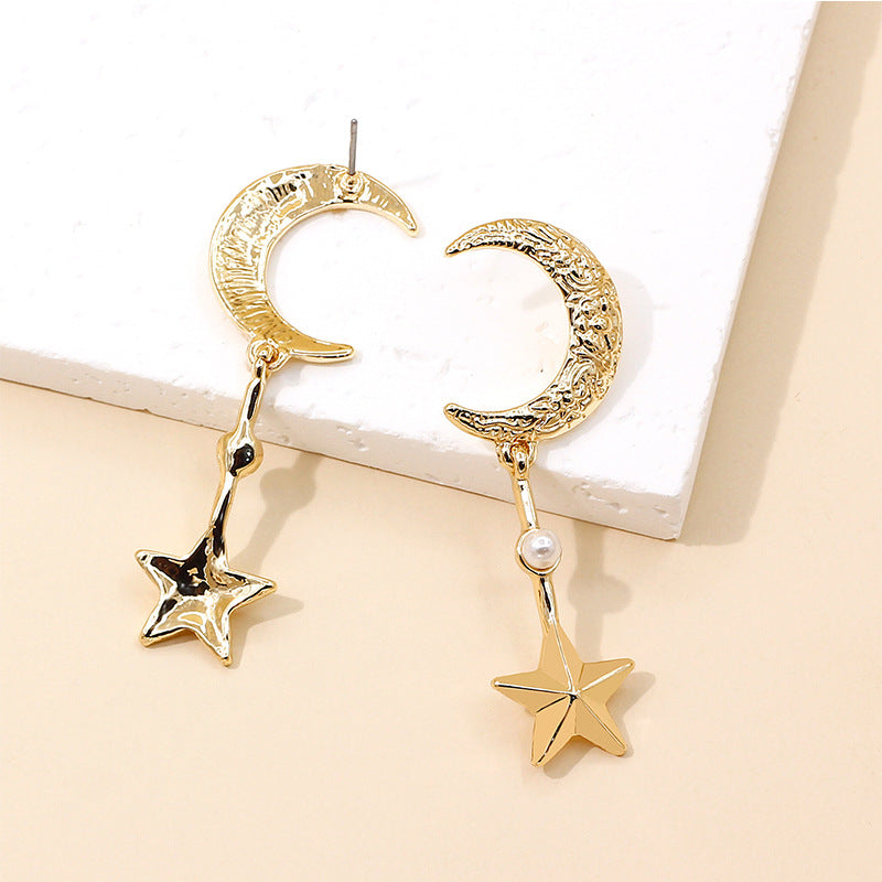 Women’s Korean Moon and Star Earrings – Trendy Alloy Fashion Jewelry