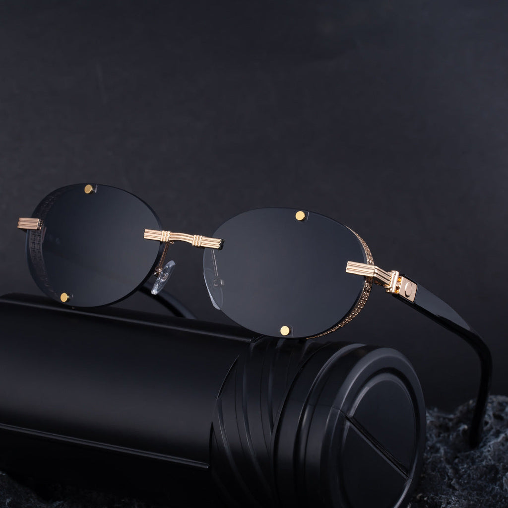 Retro Oval Frameless Sunglasses – Punk Street-Style Fashion Shades for Men & Women