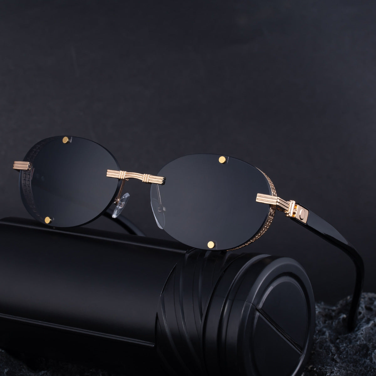 Retro Oval Frameless Sunglasses – Punk Street-Style Fashion Shades for Men & Women