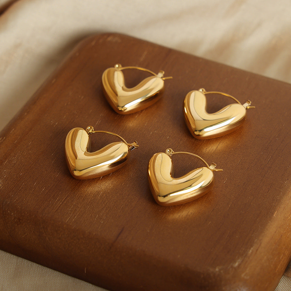 Bold Chic Puffy Heart Hoop Earrings – Titanium Steel Gold & Silver Fashion Jewelry