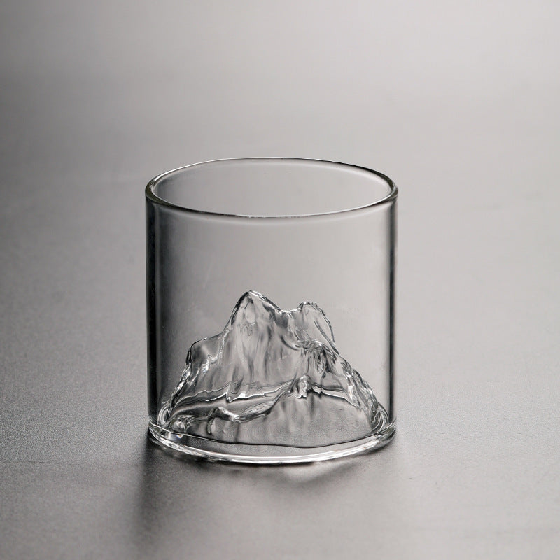 High Borosilicate Glass Whiskey Cup – Heat-Resistant Mountain Glass for Home & Bar Use