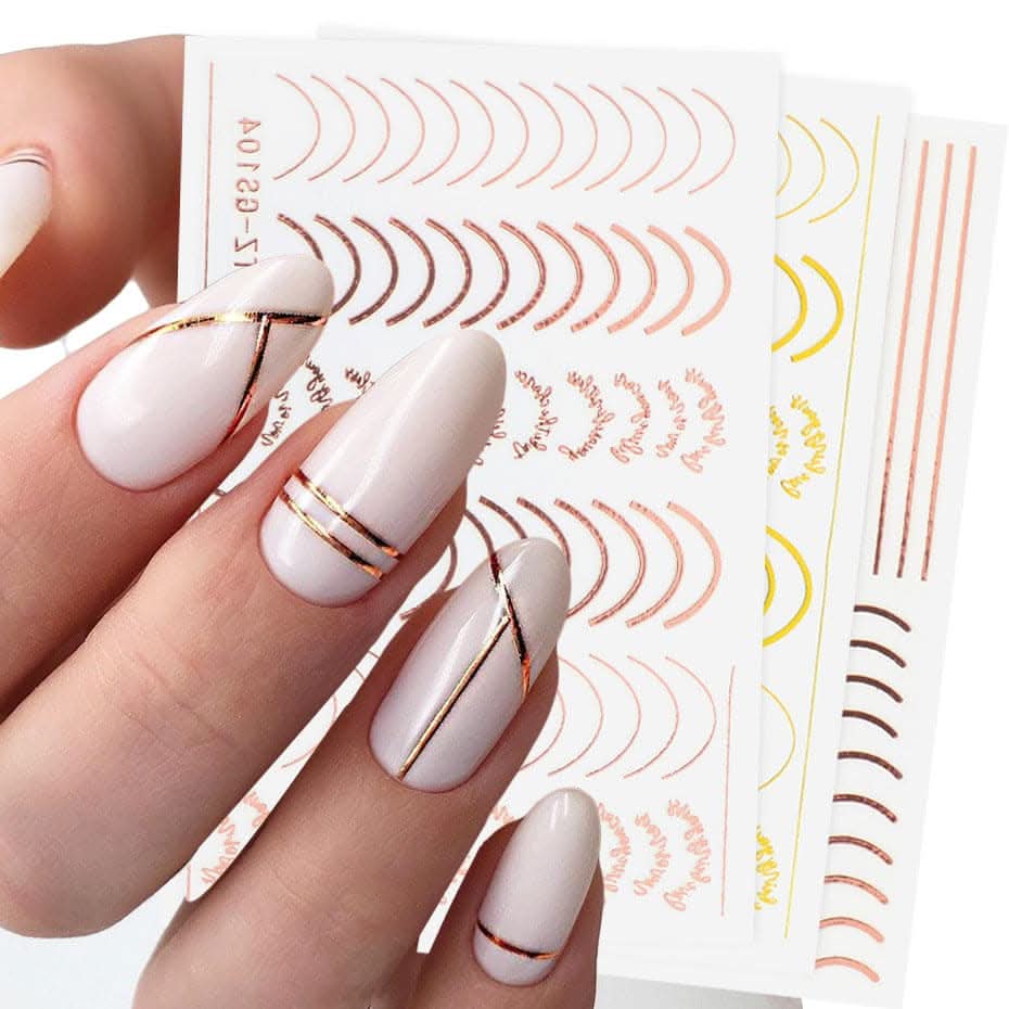 Rose Gold & Silver 3D Nail Stickers – Half-Moon Totem Design